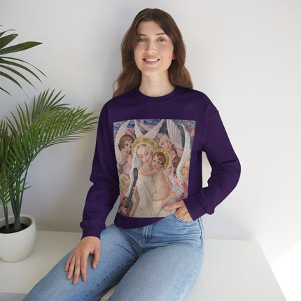 Madonna with Child Surrounded by Musical Angels by Gerda Wegener Heavy Blend™ Crewneck Sweatshirt