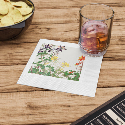 Aquilegia Flowers by Tanigami Kônan White Coined Napkins