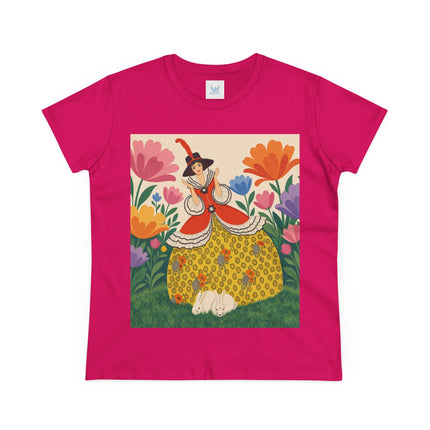 🐇🌼 The Enchanted Rabbit Garden Cotton Tee – Art Deco Floral Whimsy