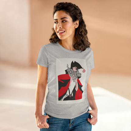 Crimson Masquerade Women's Midweight Cotton Tee – Dramatic Elegance & Art Deco Mystery