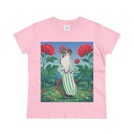 🌹🌿 The Scarlet Rose Garden Cotton Tee – Art Deco Floral Whimsy