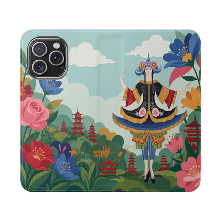 🌸🏯 The Lady Of The Pagoda Garden Flip Case – Art Deco Floral Fantasy