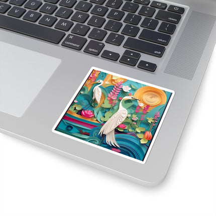 Elegant Egret Oasis Kiss-Cut Stickers (4 Sizes)