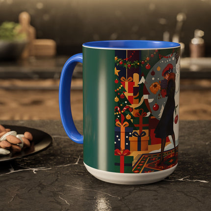 ☃️🎄 The Snowman's Christmas Companion Colorful Mug – Art Deco Holiday Fantasy