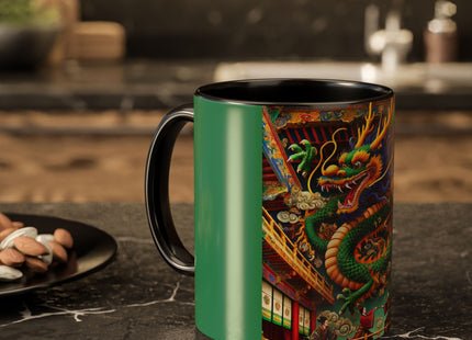 Tibetan Dragon Over Kabuki Duel Colorful Mugs (11oz, 15oz)