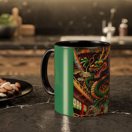 Tibetan Dragon Over Kabuki Duel Colorful Mugs (11oz, 15oz)
