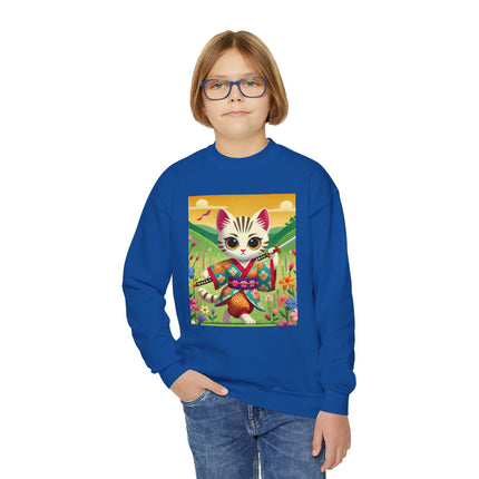 Samurai Kitten Youth Crewneck Sweatshirt – Grace, Discipline & Whimsical Strength
