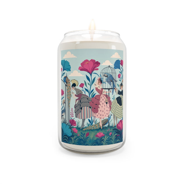 🦚🌺 The Ladies Of The Enchanted Aviary Scented Soy Candle – Art Deco Floral Whimsy