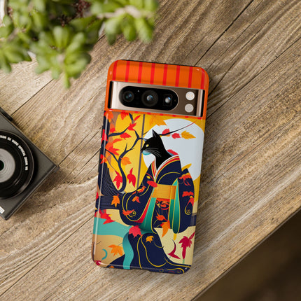 Black Cat in Kimono Phone Cases