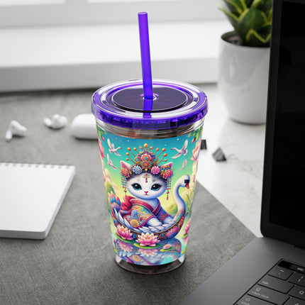 Geisha Kitten’s River Voyage Sunsplash Tumbler with Straw, 16oz