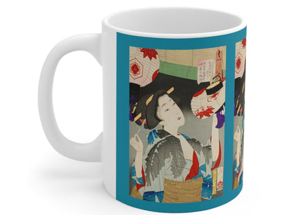 Looking Observant; The Appearance of a Kyoto Waitress of the Meiji Era by Tsukioka Yoshitoshi Ceramic Mug 11oz