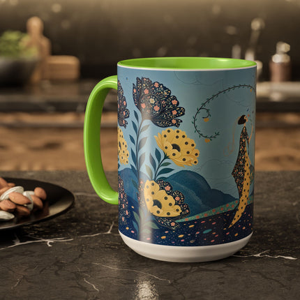 🌼🦋 The Enchanted Butterfly Garden Promenade Colorful Mug – Art Deco Floral Whimsy