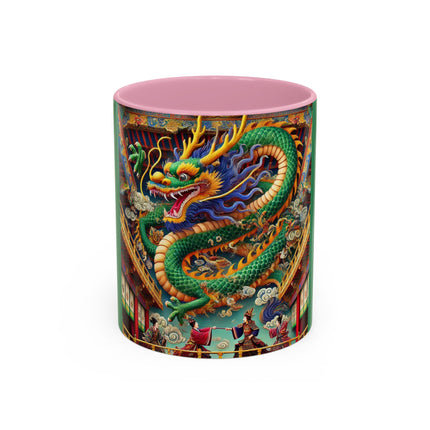 Tibetan Dragon Over Kabuki Duel Colorful Mugs (11oz, 15oz)