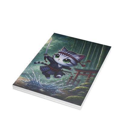 🐱🌕 The Moonlit Samurai Cat Greeting Card – Whimsical Bamboo Adventure