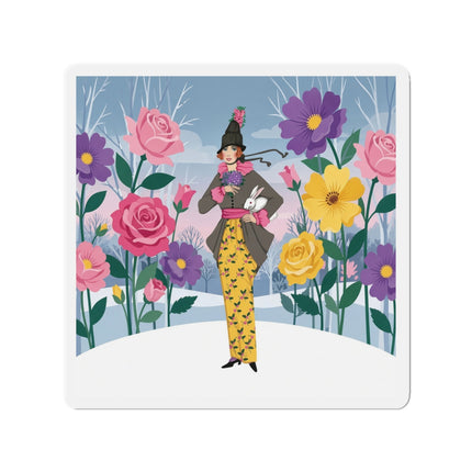 🐇🌸 The Lady With The White Rabbit Die-Cut Magnets – Art Deco Floral Whimsy