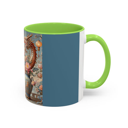 Golden Dragon & Lantern Lady Colorful Mug – Imperial Dragon & Elegant Harmony