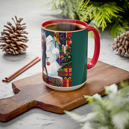 ☃️🎄 The Snowman's Christmas Companion Colorful Mug – Art Deco Holiday Fantasy