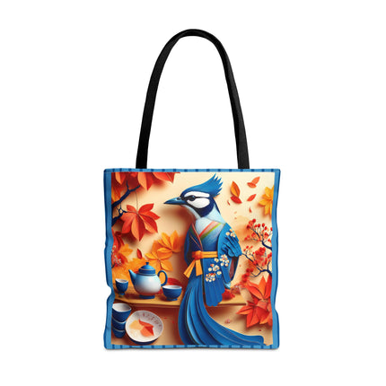 Blue Jay at an Autumn Tea Ceremony Tote Bag (AOP)