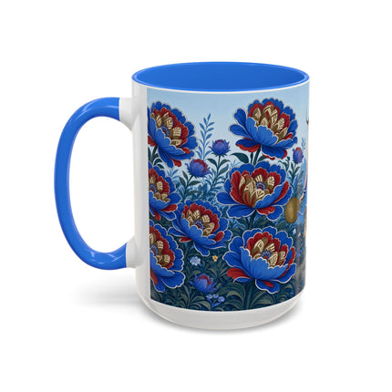 💙🌺 The Sapphire Blossom Garden Dancer Colorful Mug – Art Deco Fashion Fantasy