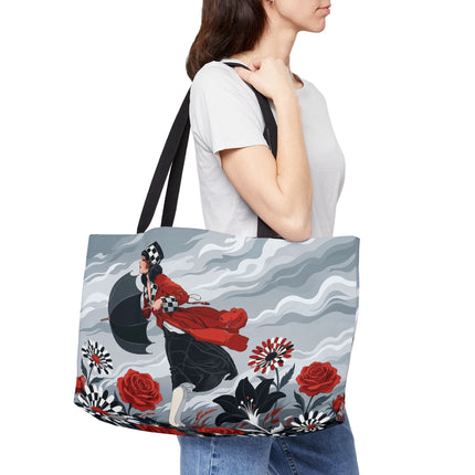 🌧️🌺 The Stormy Flower Walk Weekender Tote Bag – Art Deco Floral Fashion