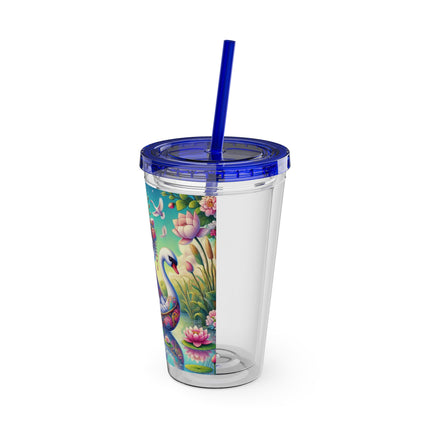 Geisha Kitten’s River Voyage Sunsplash Tumbler with Straw, 16oz