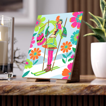 🎿🌸 The Winter Flower Adventurer Ceramic Tile – Colorful Alpine Fantasy