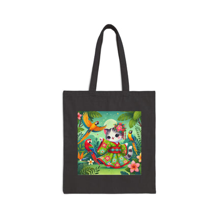 Parrot Dance of the Geisha Kitten Cotton Canvas Tote Bag