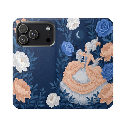 🌙🌸 The Lady Of The Moonlit Flowers Flip Case – Art Deco Floral Reverie