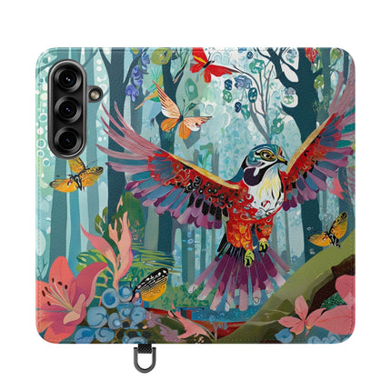 🦖🦋 Colorful Raptor Flip Case – Butterfly Wonder & Forest Adventure