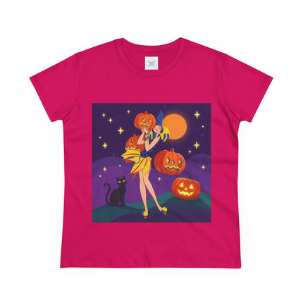 🎃🕯️ Moonlit Pumpkin Masquerade Cotton Tee – Whimsical Halloween Charm