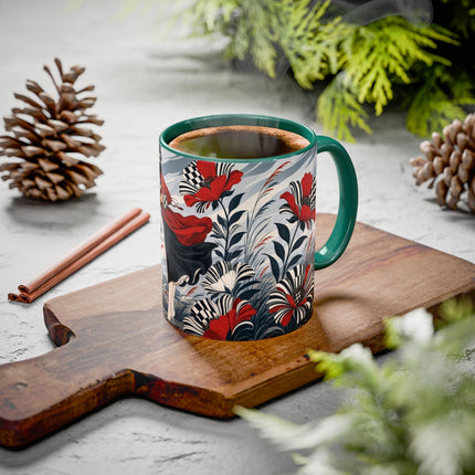 ☔🌹 The Scarlet Checkerboard Rainstorm Colorful Mug – Art Deco Floral Elegance
