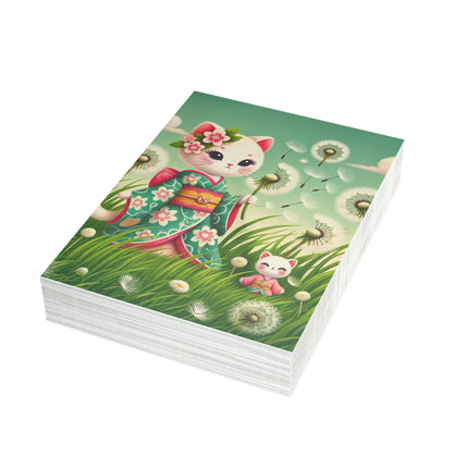 🌸🌬️ The Dandelion Wishes Kitten Greeting Card – Whimsical Floral Meadow