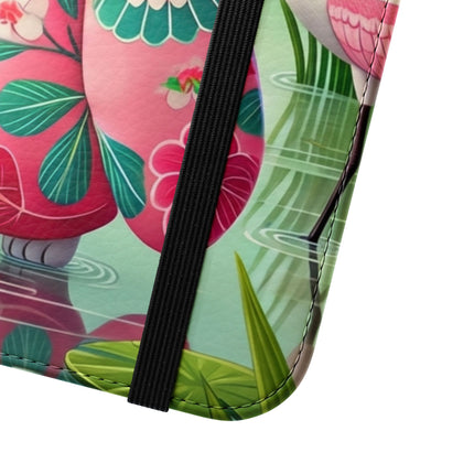 🦩🌸 Geisha Kitten Strolls Among the Spoonbills Flip Case – Serene Grace & Marshland Wonder