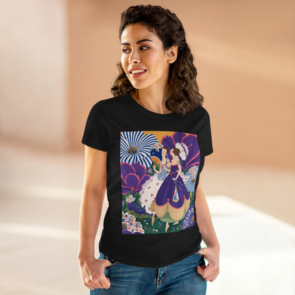 💜🌼 The Violet Garden Companions Cotton Tee – Art Deco Fashion Illustration