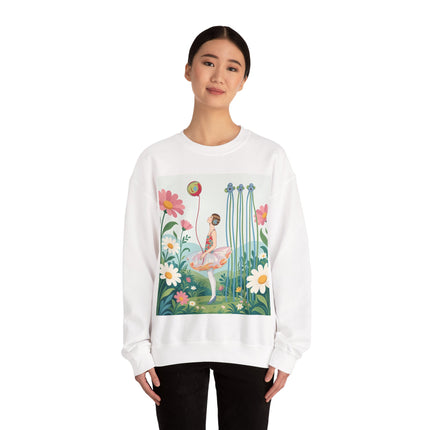 🌼🎈 The Garden Balloon Dancer Crewneck Sweatshirt – Art Deco Floral Whimsy