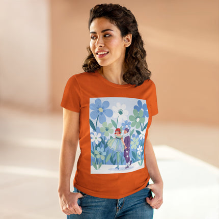 🌸🎭 The Little Dancers In The Flower Garden Cotton Tee – Art Deco Floral Whimsy