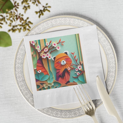 A Playful Red Panda White Coined Napkins
