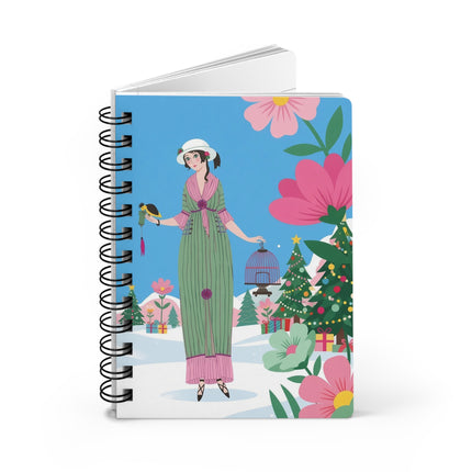 🐦🎄 The Lady Of The Christmas Songbird Spiral Notebook – Art Deco Holiday Fantasy