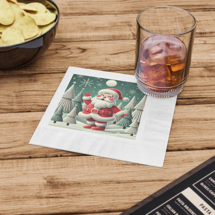 Santa's Joyful Night White Coined Napkins