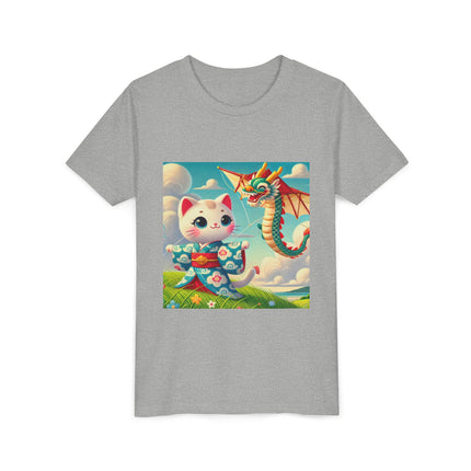 Geisha Kitten and the Dragon Kite Youth Short Sleeve Tee