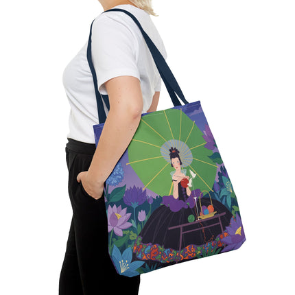 🧶🌸 The Lady Of The Enchanted Knitting Garden Tote Bag – Art Deco Floral Fantasy