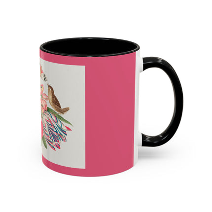 Pair of brown birds on bouquet with tulip, rose, and snapdragons, with butterflies by AnonymousAccent Coffee Mug, 11oz