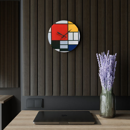 Composition with Red, Yellow, Blue, and Black by Piet Mondrian Acrylic Wall Clock, Round and Square