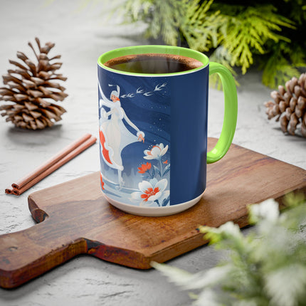 ❄️⛸️ The Winter Skater’s Flight Colorful Mug – Art Deco Floral Fantasy