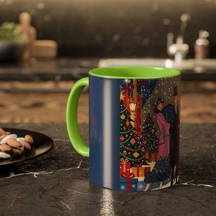 🎩🎄 Christmas Eve Promenade Colorful Mug – Art Deco Holiday Elegance