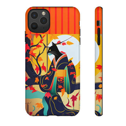 Black Cat in Kimono Phone Cases