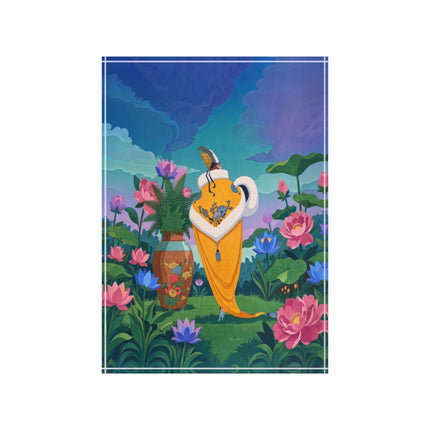 🪷✨ The Lady Of The Golden Lotus Stroll Acrylic Art Block – Art Deco Floral Elegance