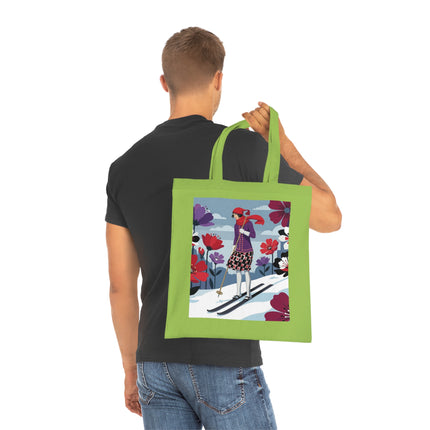 🎿🌺 The Winter Flower Skier Cotton Tote Bag – Art Deco Winter Fantasy