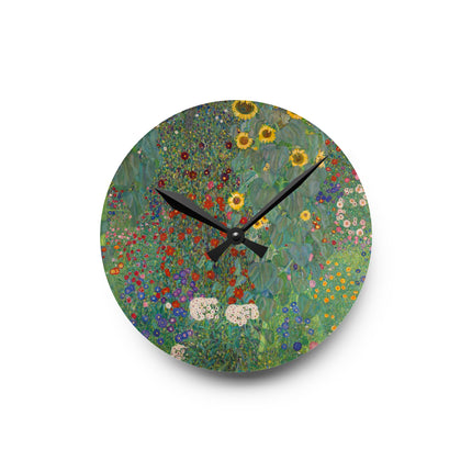 Farm Garden with Sunflowers by Gustav Klimt Acrylic Wall Clock, Round and Square