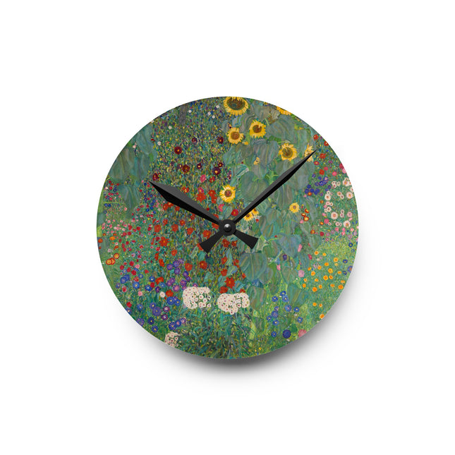 Farm Garden with Sunflowers by Gustav Klimt Acrylic Wall Clock, Round and Square